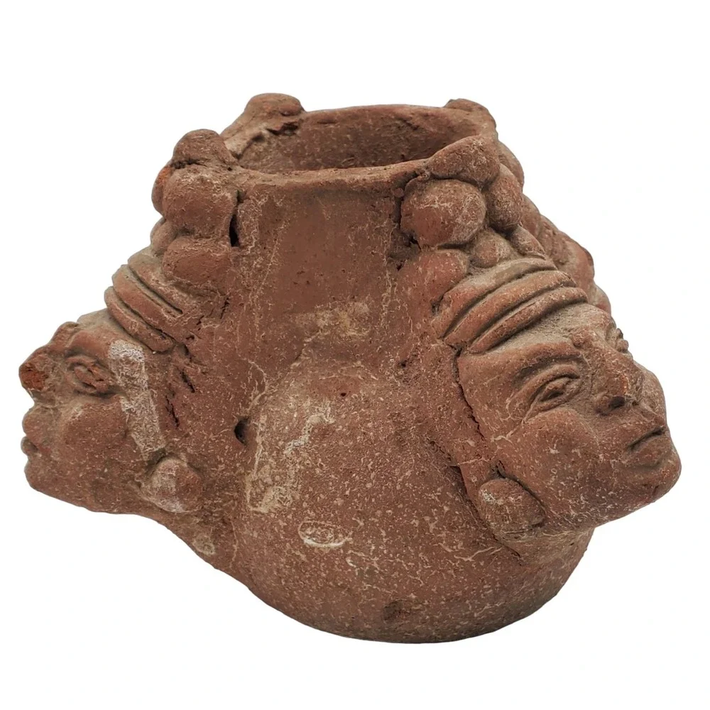 Small Perpetual Faces Vase Terracotta Multi Heads Anthropomorphic Art Pottery